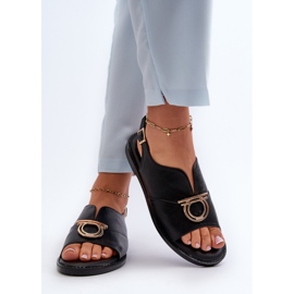 Flade sandaler til kvinder med gulddekoration Vinceza 17319 Sort 6