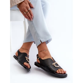 Flade sandaler til kvinder med gulddekoration Vinceza 17319 Sort 7
