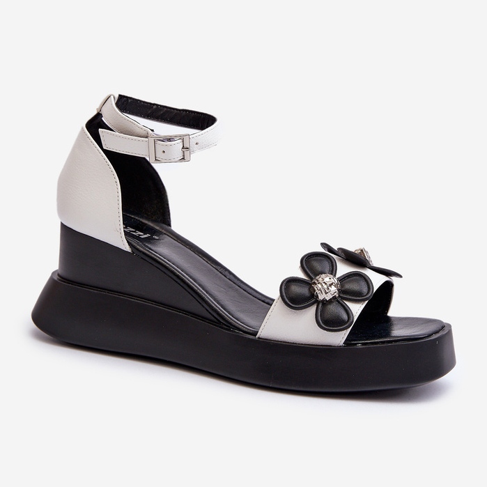 Damesandaler På En Platform Og Kile Med Blomster, Hvid Foviana 1