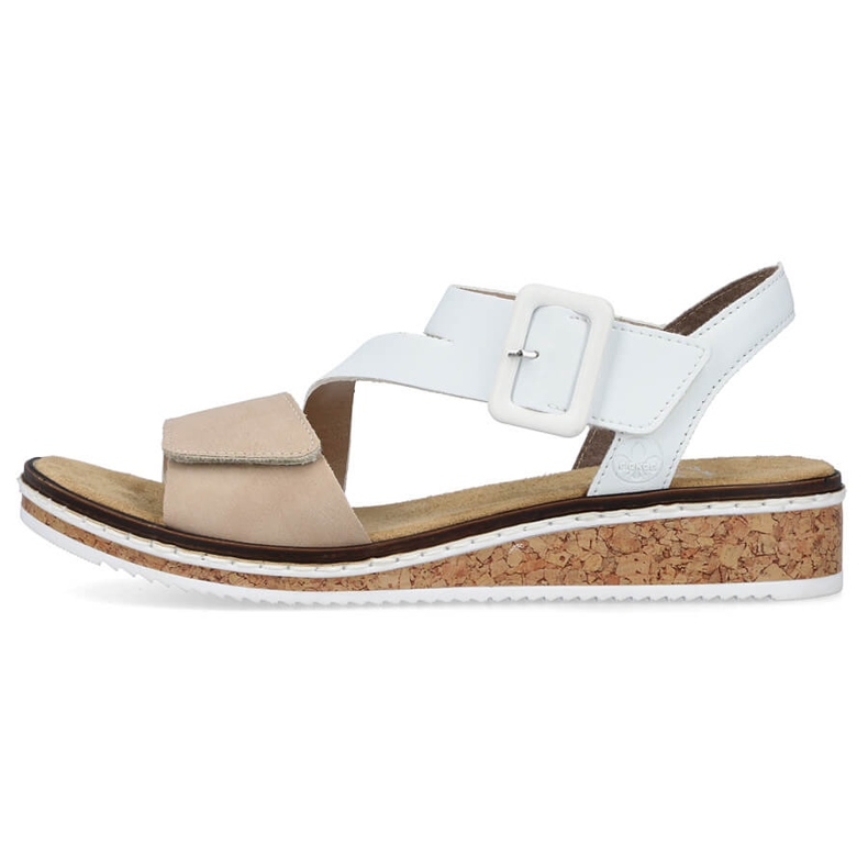 Komfortable damesandaler med velcro Rieker V3660-60 hvid 2