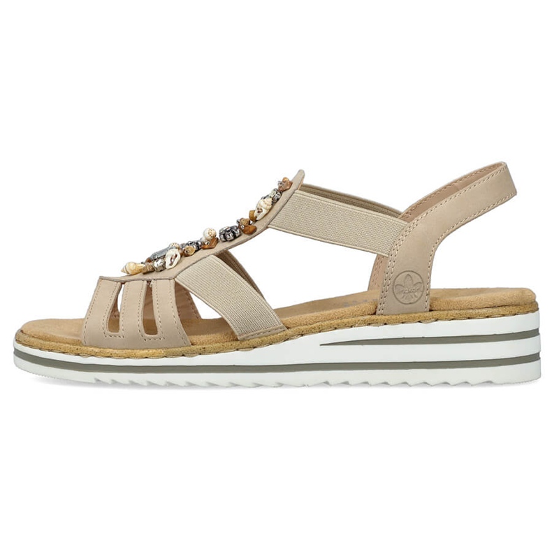 Komfortable slip-on sandaler til kvinder med elastik, beige Rieker V0649-62 2