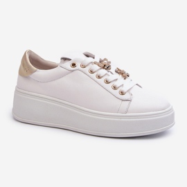 S.Barski Sneakers i læder til kvinder på platformen med stifter D&amp;A SN67 Hvid 1
