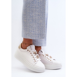 S.Barski Sneakers i læder til kvinder på platformen med stifter D&amp;A SN67 Hvid 2