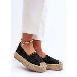 Espadriller med blonder til kvinder på platform Sort Elarose 2