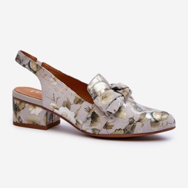 Damesandaler med lav hæl i læder med blomster Maciejka N6539-38 Grøn 1