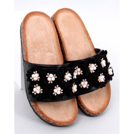 Emiles Sorte korkflip-flops med blomster 1
