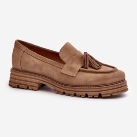 Zazoo 3469 ruskindsmokkasiner til kvinder med frynser, beige 1