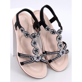 Yvers Sorte sandaler med dekorative zirkoner 1