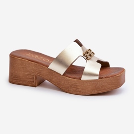 Zazoo 40412 elegante dameflip-flops i læder med gulddekoration gylden 1