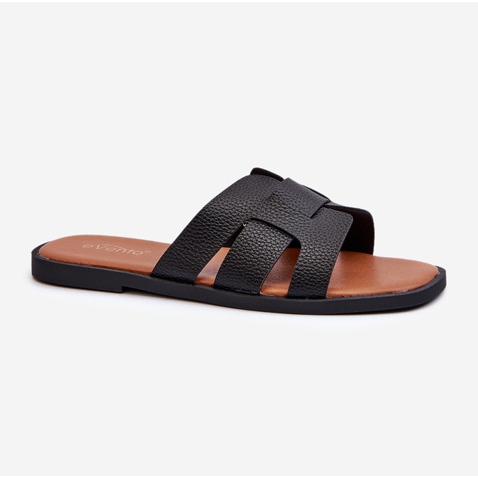 Flade flip-flops til kvinder lavet af øko læder, sort Risamay 1
