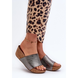 Zazoo 40291 læderflip-flops til kvinder med en korkkile, grafit grå 2
