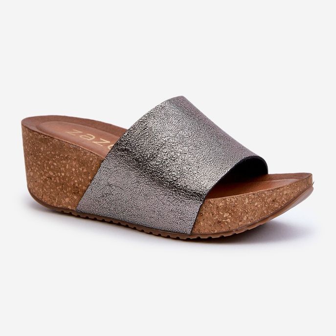 Zazoo 40291 læderflip-flops til kvinder med en korkkile, grafit grå 1