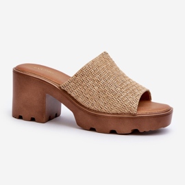 Beige Titantha dameflip-flops med flettede høje hæle 1