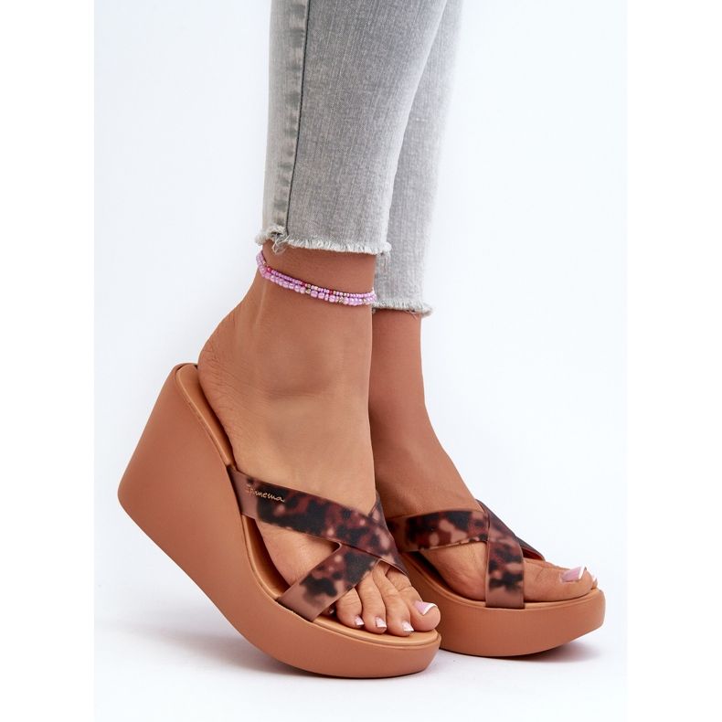 Women's Wedge Flip Flops 83520 Ipanema High Fashion Slide Fem Brun 1