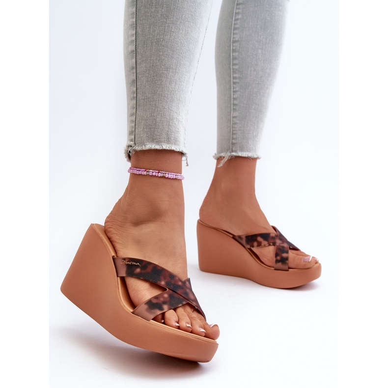 Women's Wedge Flip Flops 83520 Ipanema High Fashion Slide Fem Brun 2