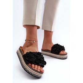 Flip-flops til kvinder dekoreret med blomster, sort Nodina 2