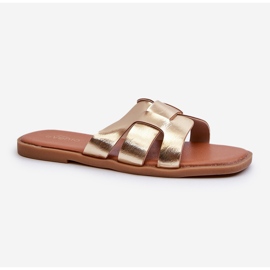 Flade flip-flops til kvinder lavet af Eco-læder, Risamay Gold gylden 1