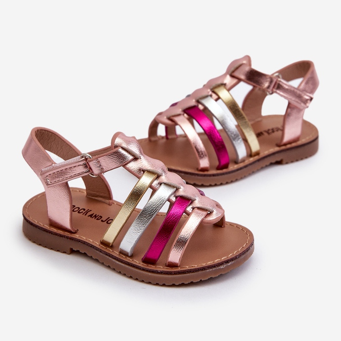 Gladiatorsandaler til børn fastgjort med velcro, Multicolor Radovia lyserød 2