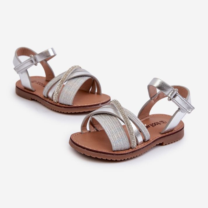 Skinnende børns sølv velcro sandaler Delphina 1