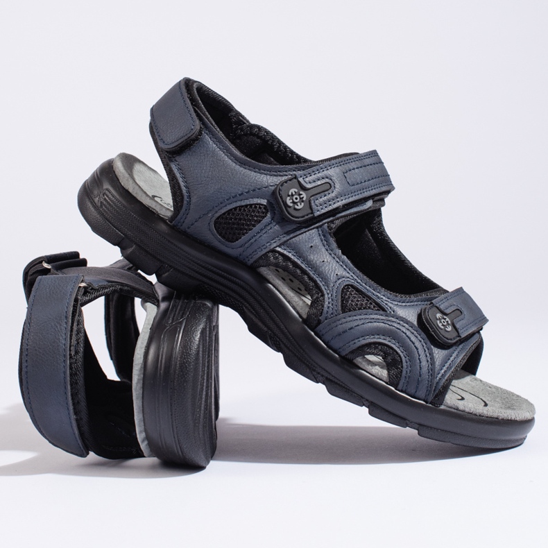 Herre marineblå sportssandaler med velcro 1