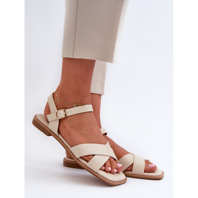 Flade damesandaler lavet af øko læder S.Barski KV27-003 Beige 1