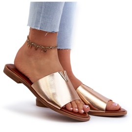 Evento Øko-læderflip-flops til kvinder med flad hæl, guld Maliha 5