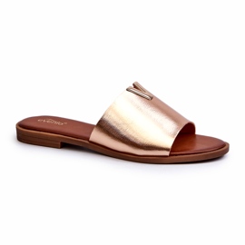 Evento Øko-læderflip-flops til kvinder med flad hæl, guld Maliha 1