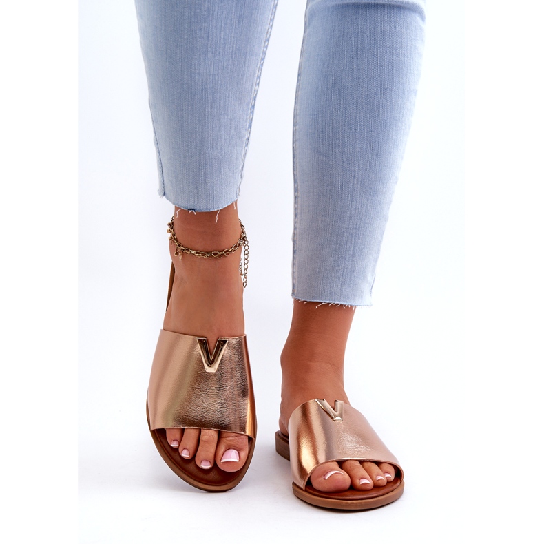 Evento Øko-læderflip-flops til kvinder med flad hæl, guld Maliha 4