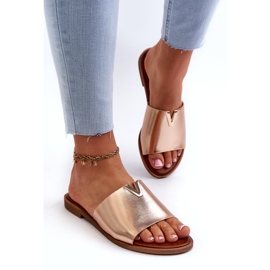 Evento Øko-læderflip-flops til kvinder med flad hæl, guld Maliha 3