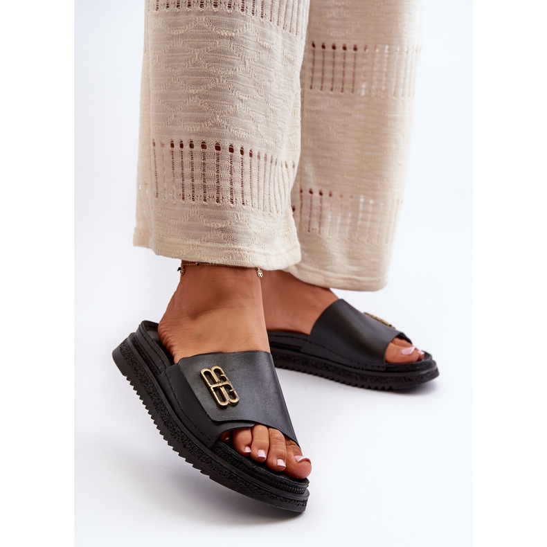 Zazoo 50101 læderflip-flops til kvinder på platform, sort 1