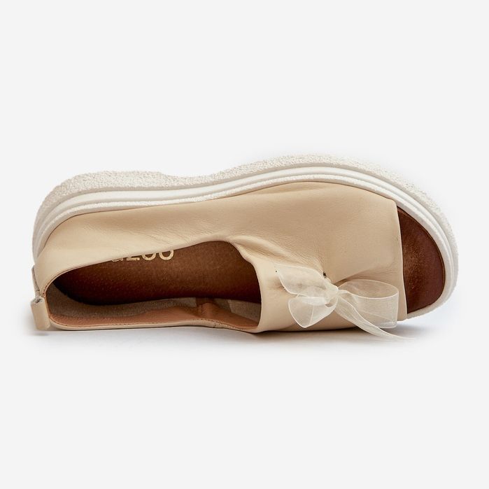 Zazoo 2939 lædersandaler til kvinder med sløjfe, lys beige 1
