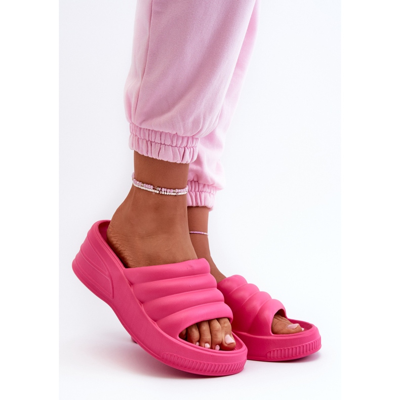 Letvægts flip-flops i skum til kvinder på kile og platform, Fuchsia Tendrea lyserød 1