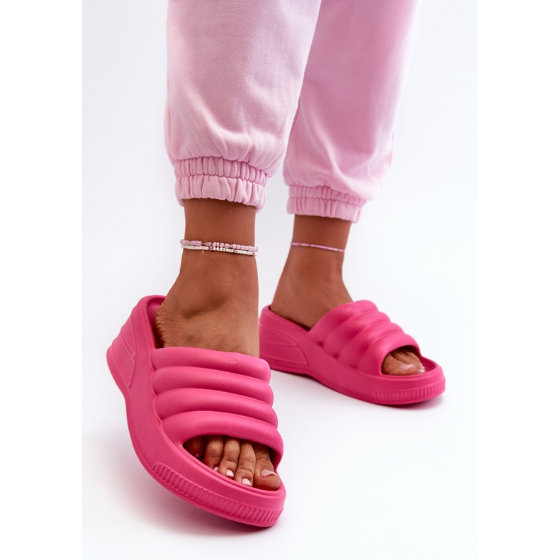 Letvægts flip-flops i skum til kvinder på kile og platform, Fuchsia Tendrea lyserød 2