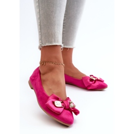 Dame øko ruskind ballet lejligheder med sløjfe og broche Fuchsia Satris lyserød 2