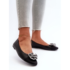 Dame Eco Læder Ballerinaer med dekorative detaljer Sort Divinella 2