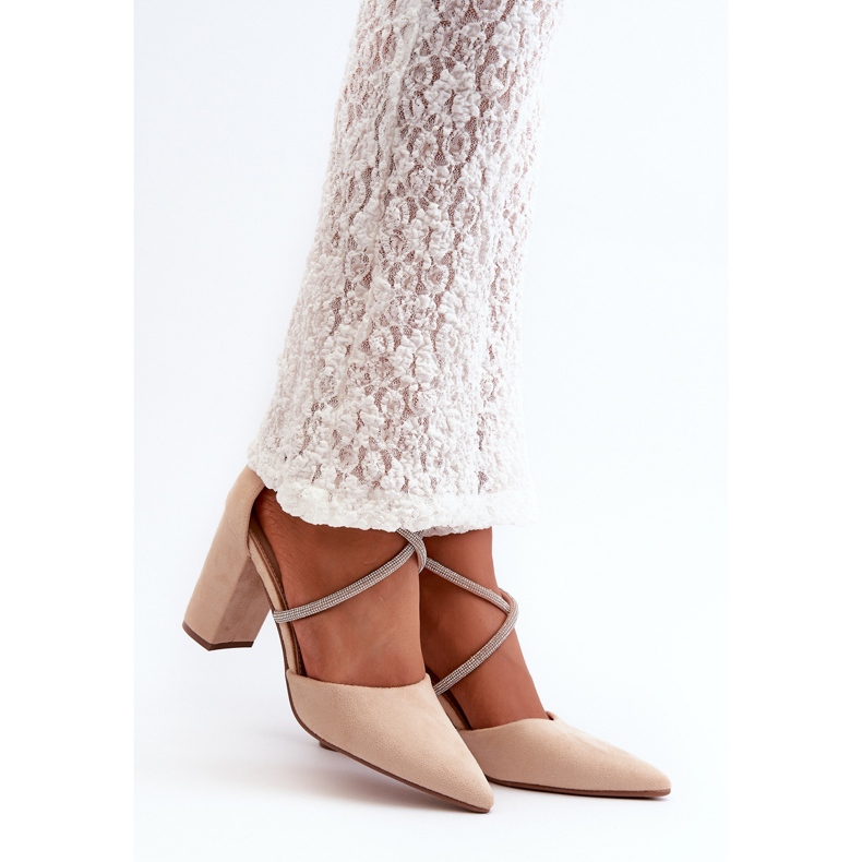 Eco Suede High Heel Pumps Med Beige Lagra Beige Cubic Zirconias 1