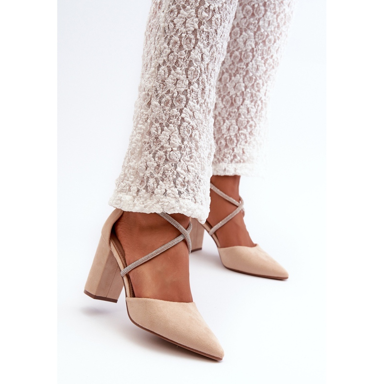 Eco Suede High Heel Pumps Med Beige Lagra Beige Cubic Zirconias 2