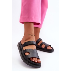 Dame øko læder flip-flops med velcro, sort Silaka 2