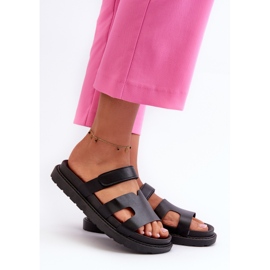 Dame øko læder flip-flops med velcro, sort Silaka 1