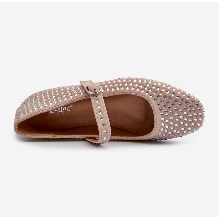 Øko ruskindsballerinaer dekoreret med beige rhinsten Tinara 1
