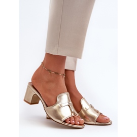 Dame-flip-flops lavet af øko-læder med høje hæle, guld Jemenna gylden 1