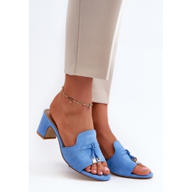 Dame-flip-flops lavet af øko ruskind med høje hæle, Blue Yemenna blå 1