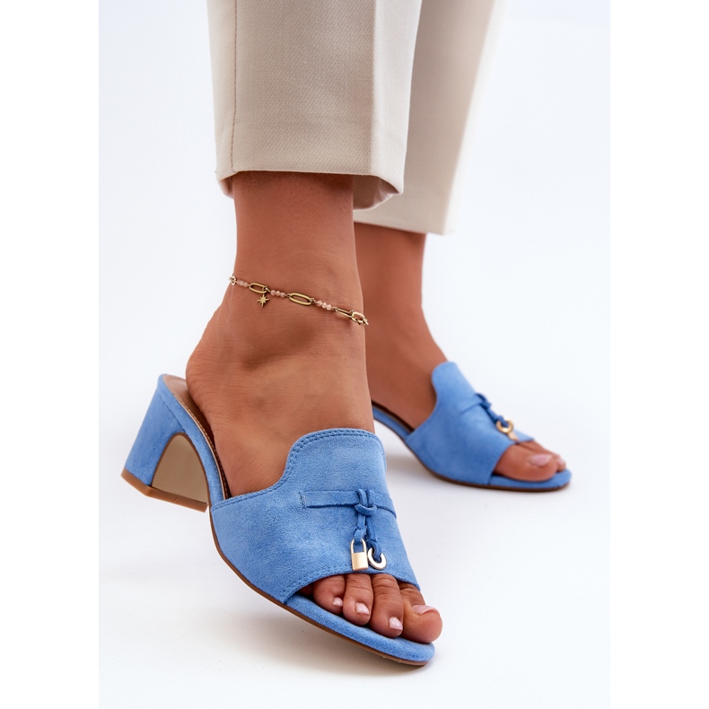 Dame-flip-flops lavet af øko ruskind med høje hæle, Blue Yemenna blå 2