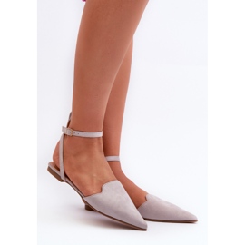 Snørebånd Eco Ruskind Ballet Flats med spidse tæer, Grå Ellesara 1