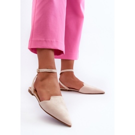 Eco-ruskindsballerinaer med snørebånd med spidse tæer Lys beige Ellesara 1