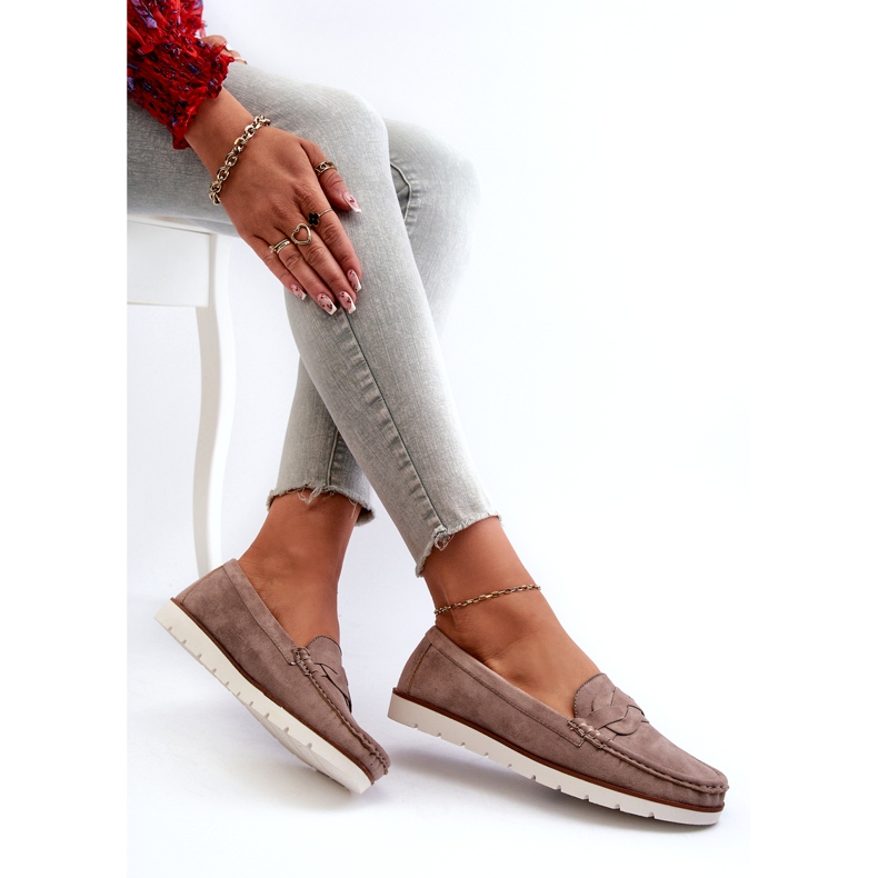 Øko ruskindsmokkasiner til kvinder, mørk beige Nestalia 8