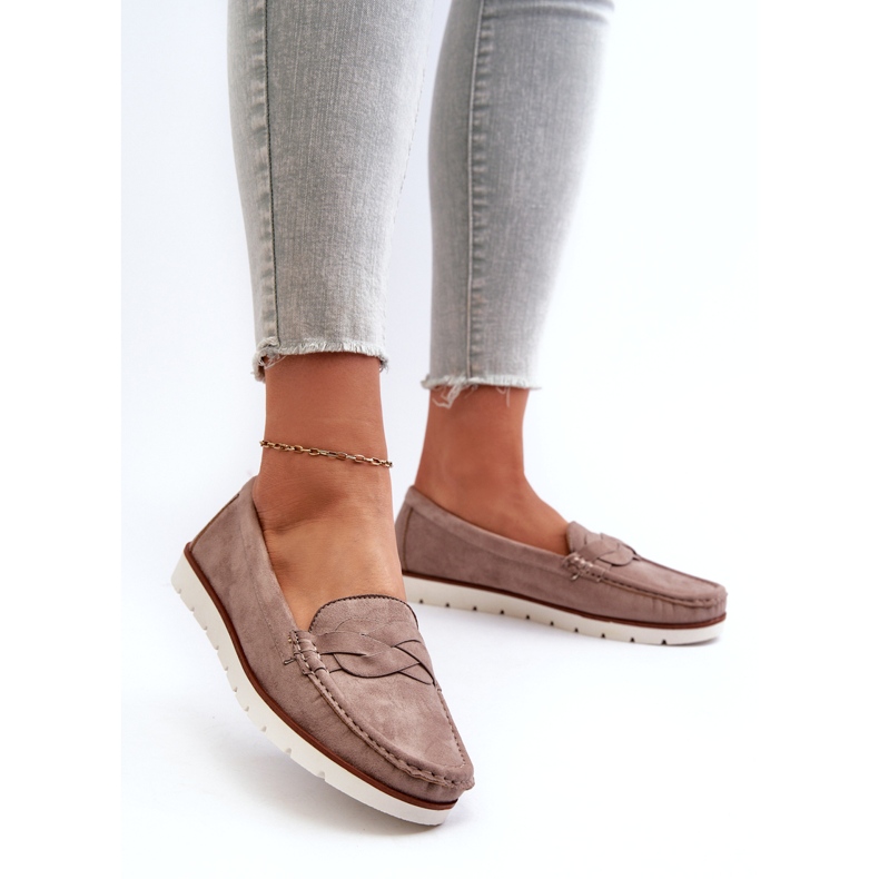 Øko ruskindsmokkasiner til kvinder, mørk beige Nestalia 3