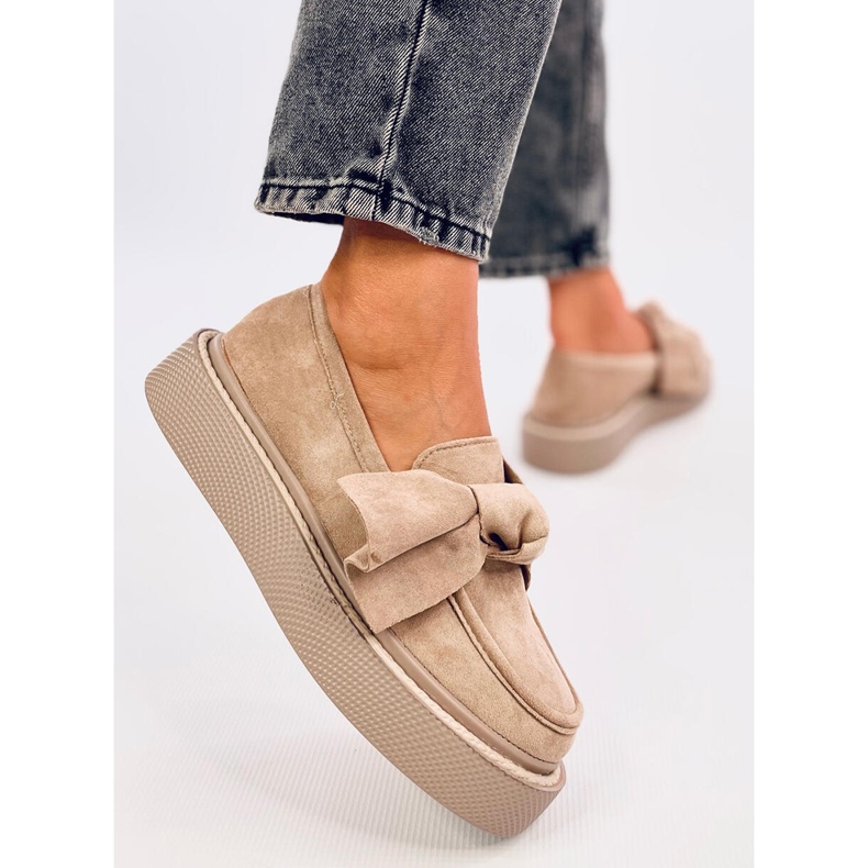 Tempelton Khaki ruskindsmokkasiner med sløjfe beige 1