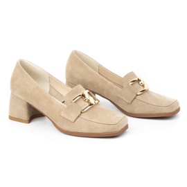 Exquisite Dame ruskind højhælede pumps 1355EX, beige 2
