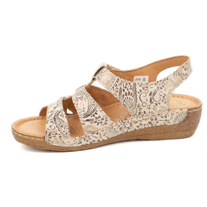 Olivier Damesandaler med velcro, model 0853, brune med blomstermotiv 1